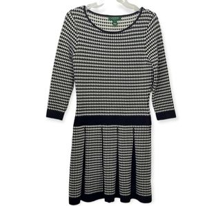 Lauren Ralph Lauren Women's Size Medium Dress Houndstooth Midi Knit Black